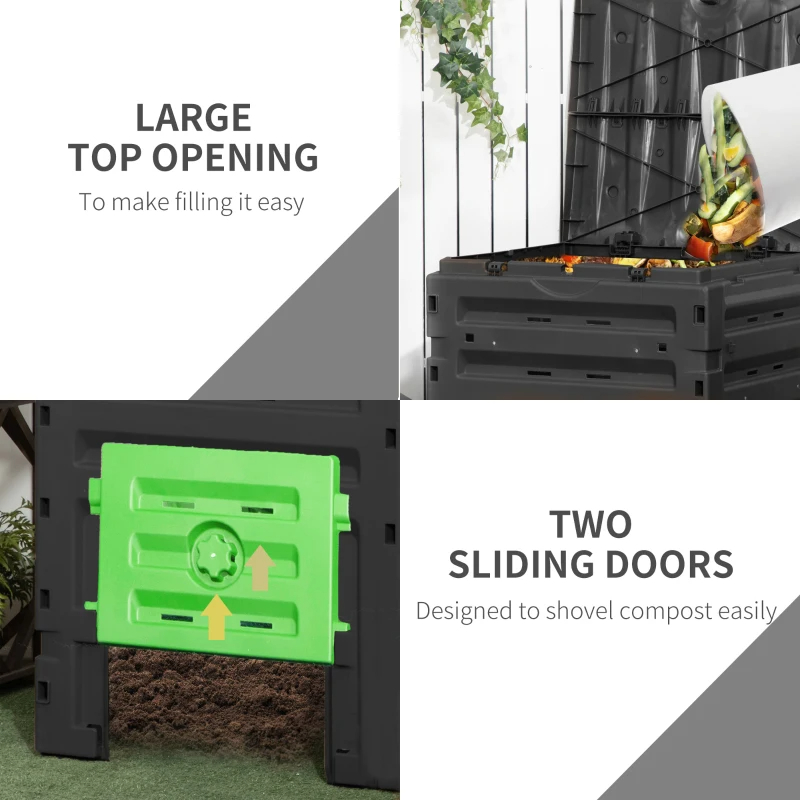 Garden Compost Bin, 120 Gallon 450L Garden Composter, BPA Free, With 80 Vents And 2 Sliding Doors, Lightweight & Sturdy, Fast Creation Of Fertile Soil, Black