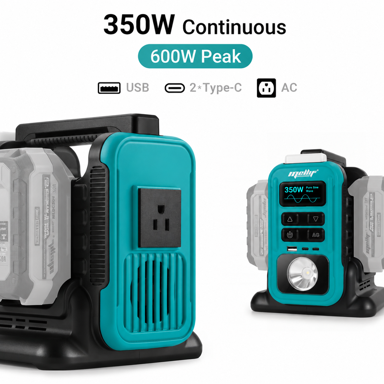 Mellif 350W Power Inverter Pure Sine Wave-PIT350-03 Compatible With M Akita 18V — image 4