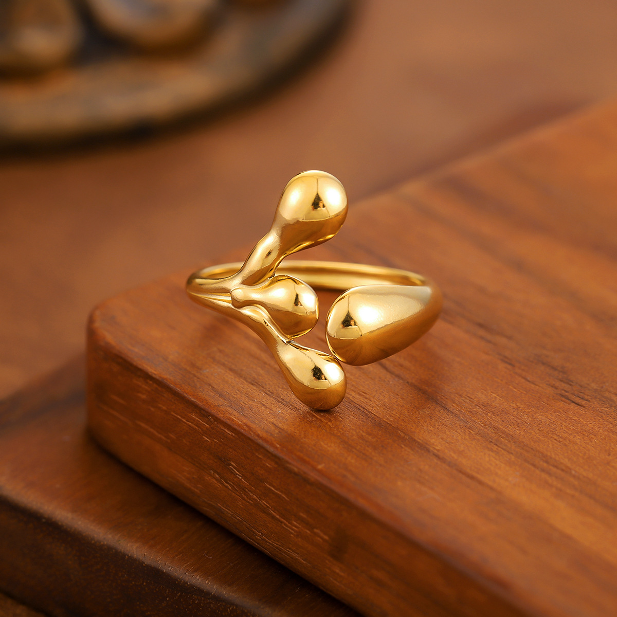 Stainless Steel Minimalist Hollow Geometric Ring For Women, Trendy Personality Adjustable... thumbnail 8