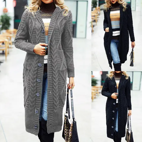 Wool Solid Color Cardigan Loose and Long Oversized Coat