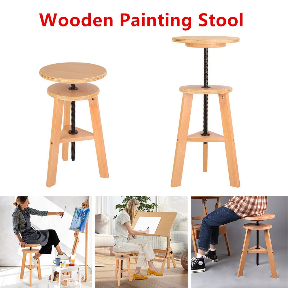 Adjustable Wooden Painting Stool Height Artist Drafting Bar Kitchen — image 5