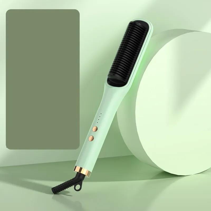 Anion Hair Care Electric Hair Curlers Hair Comb Straightener - Light Green