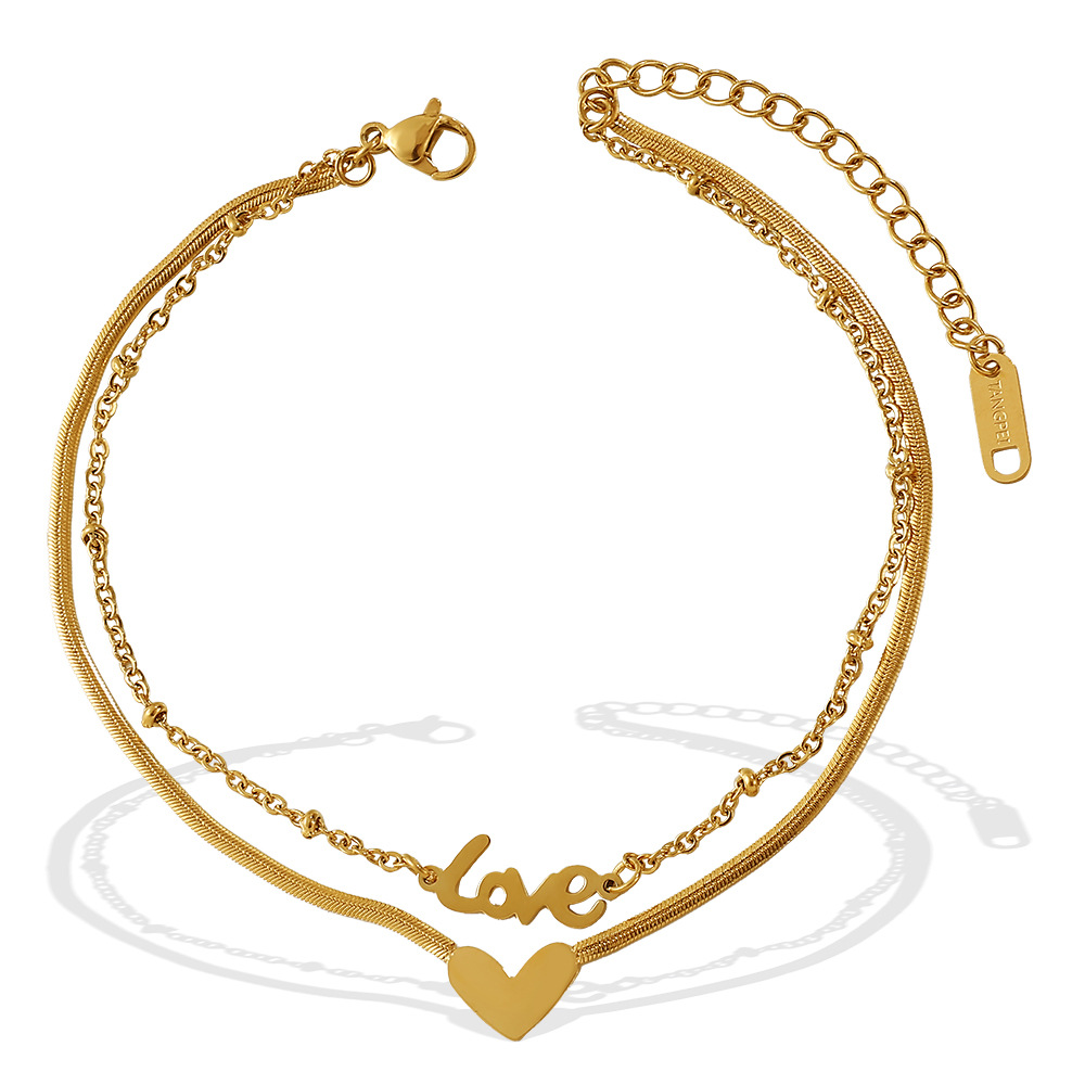 New European & American Fashion Double Layer Heart Love Pendant Anklet For Women, INS Minimalist Style, Trendy Anklet — foto 6