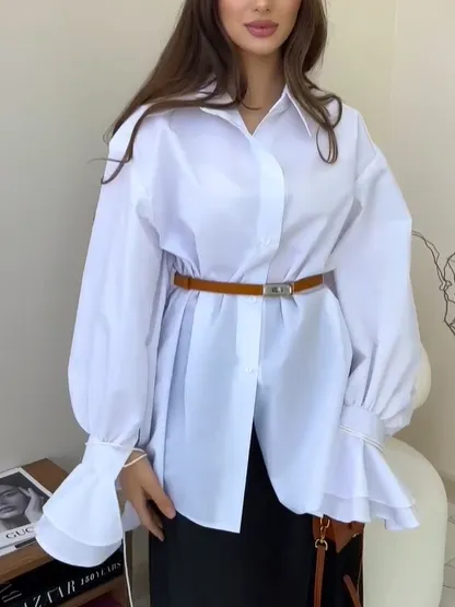 Casual Bell Sleeve Shirt White - Shop at LoveMi