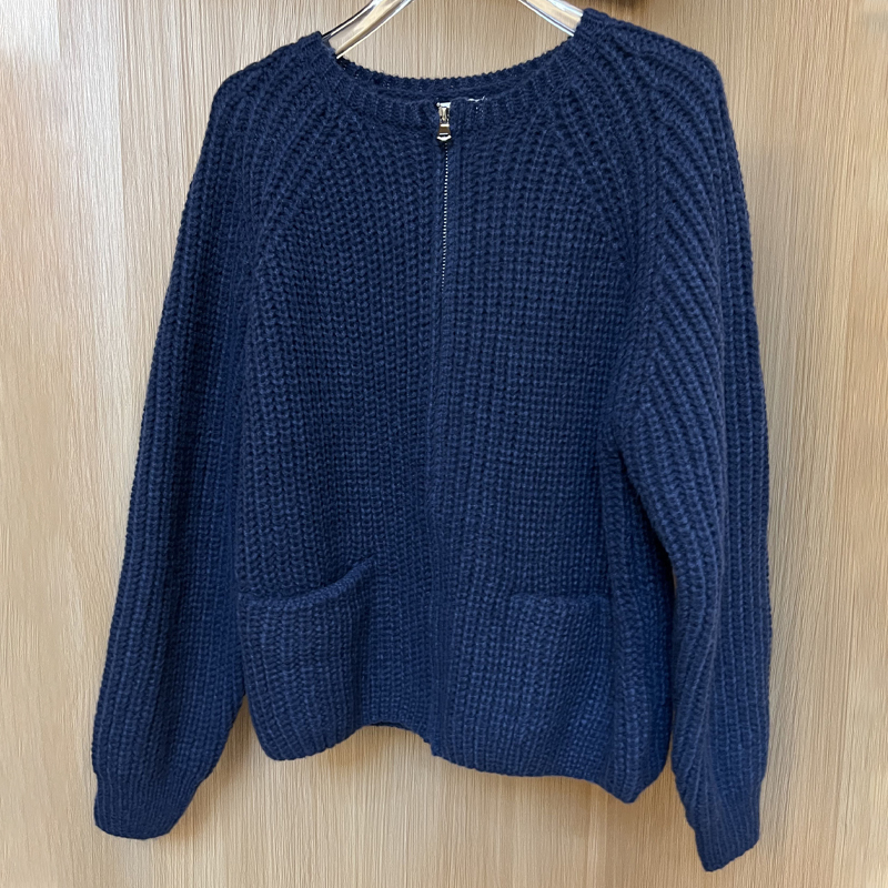 Women's Autumn And Winter Solid Color Lazy Cardigan Knitted Jacket Warm Jacket Navy Blue - Shop at LoveMi