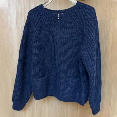 Women's Autumn And Winter Solid Color Lazy Cardigan Knitted Jacket Warm Jacket - Navy Blue - View 1