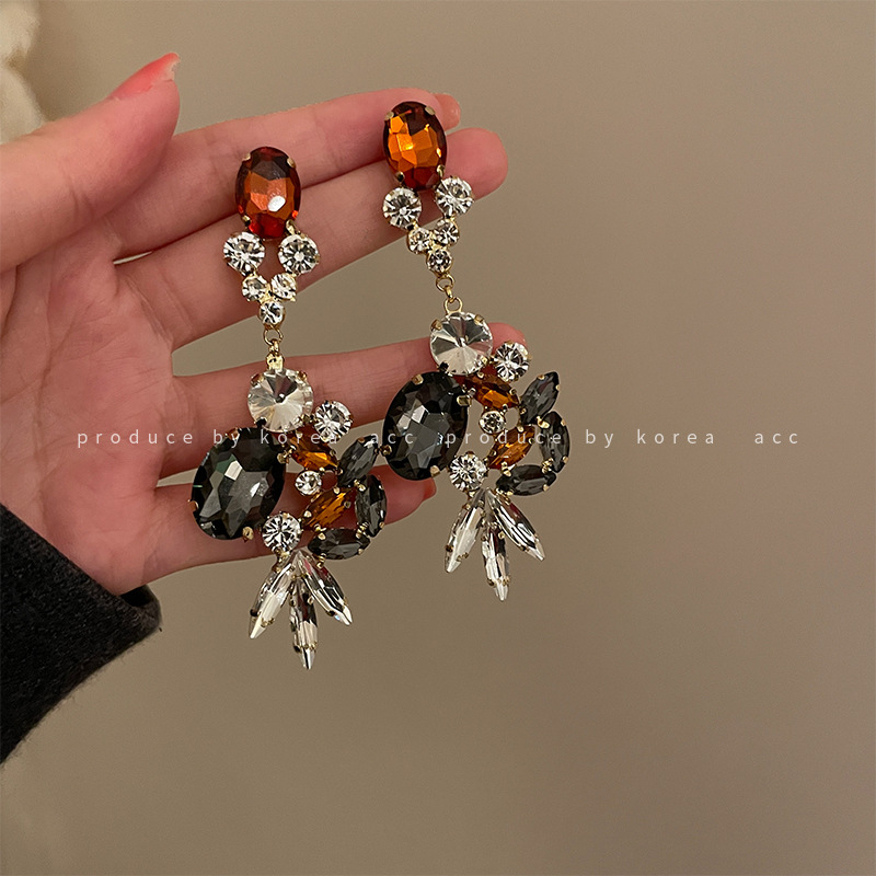 Silver Pin Vintage Diamond And Crystal Tassel Earrings