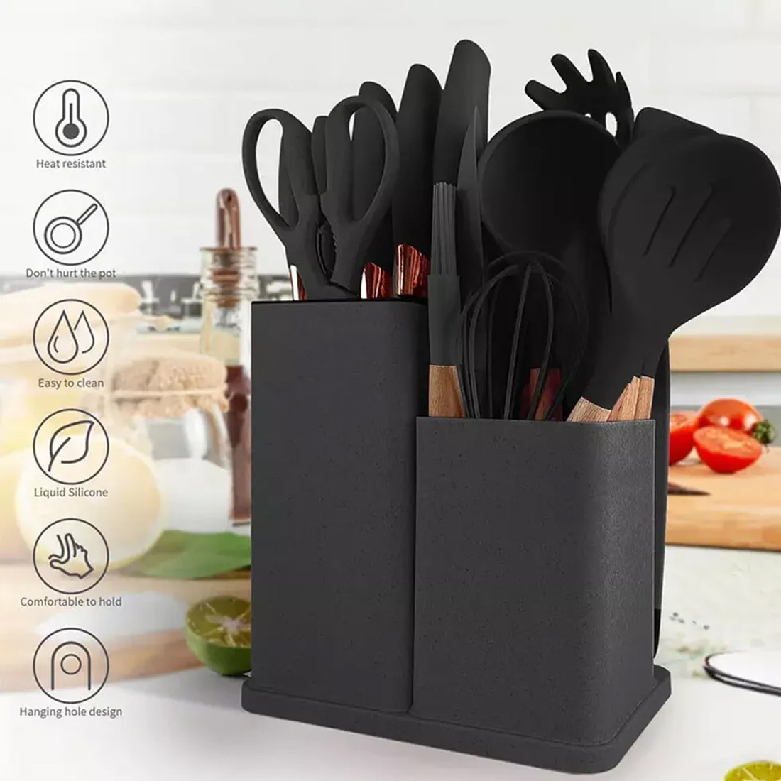 19pcs Set Non-Stick Silicone Kitchen Utensil Spatula Spoon