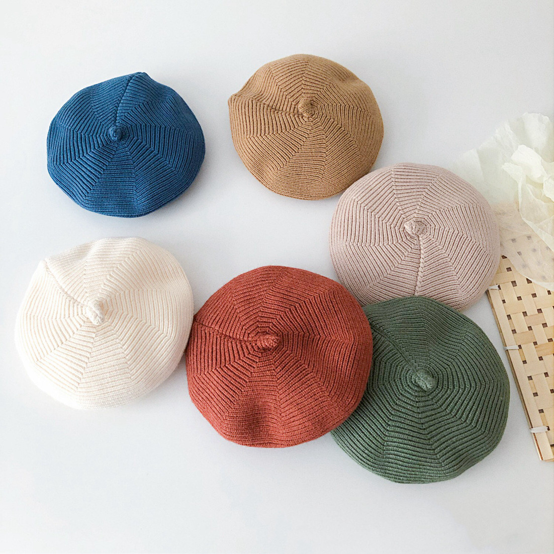 Solid Color Pacifier Kids Knit Beret Hat