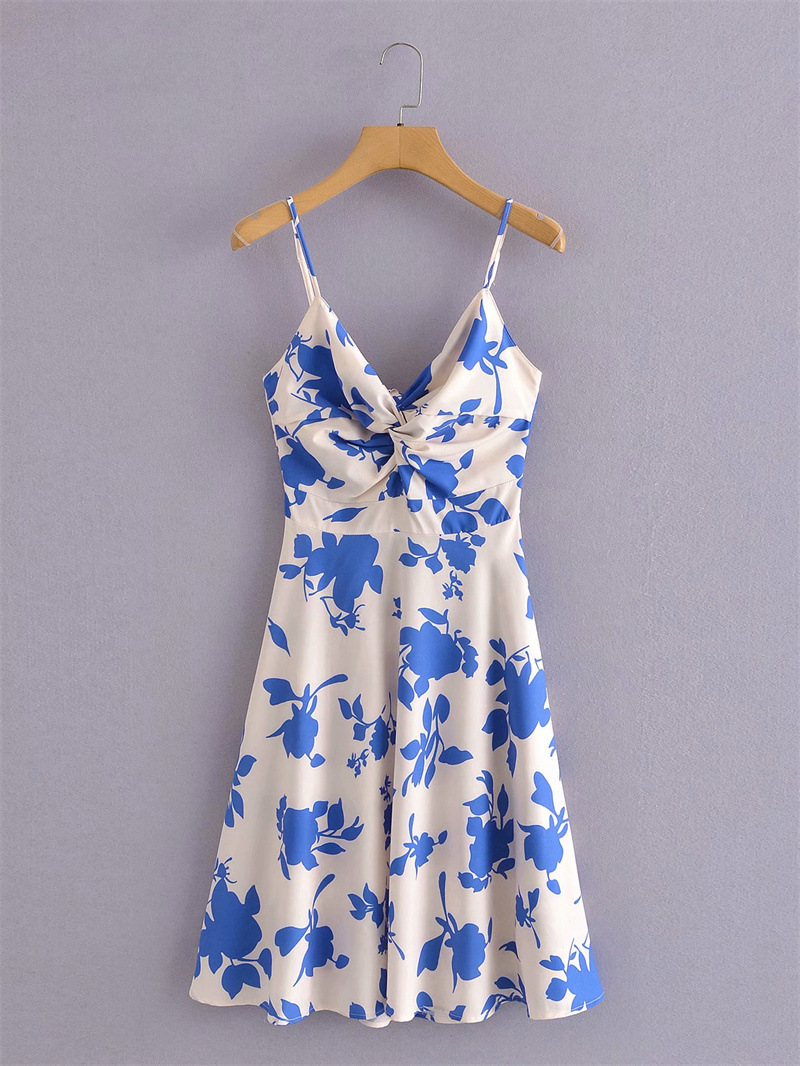 Fashionable Temperament Was Thin Print Sexy Suspender Dress