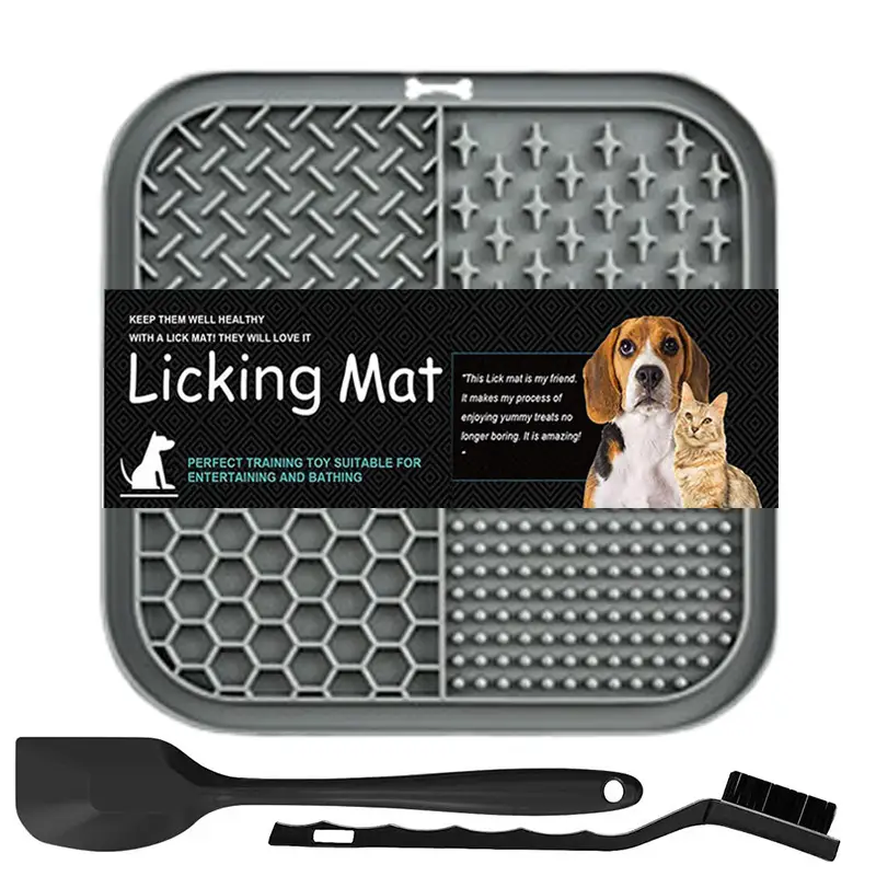 Licking Mat For Dogs & Cats With Suction Cups, 1 Pack Square Dog Slow Feeder Lick Pat For Anxiety Relief & Boredom, Dog Toys To Keep Them Busy, Pets Bathing Tra
