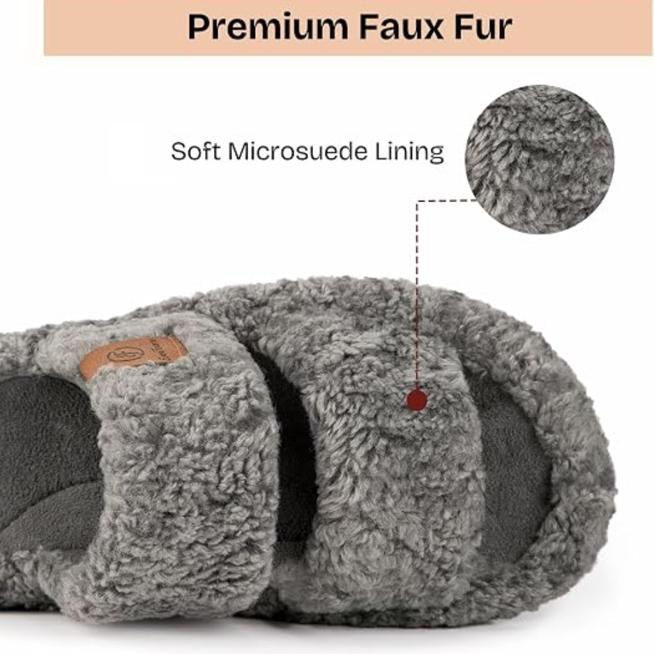 Women's Fuzzy Open-Toe Slippers, Memory Foam Indoor House Shoes Size 7-8