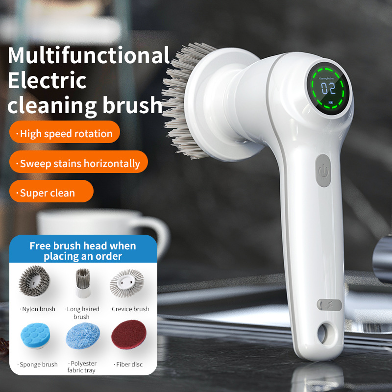 Cordless Multifunctional Electric Cleaning Brush, Handheld Scrubber For Kitchen, Shower, Pots, Pans, With Scourer Pad Attachments, Fully Waterproof