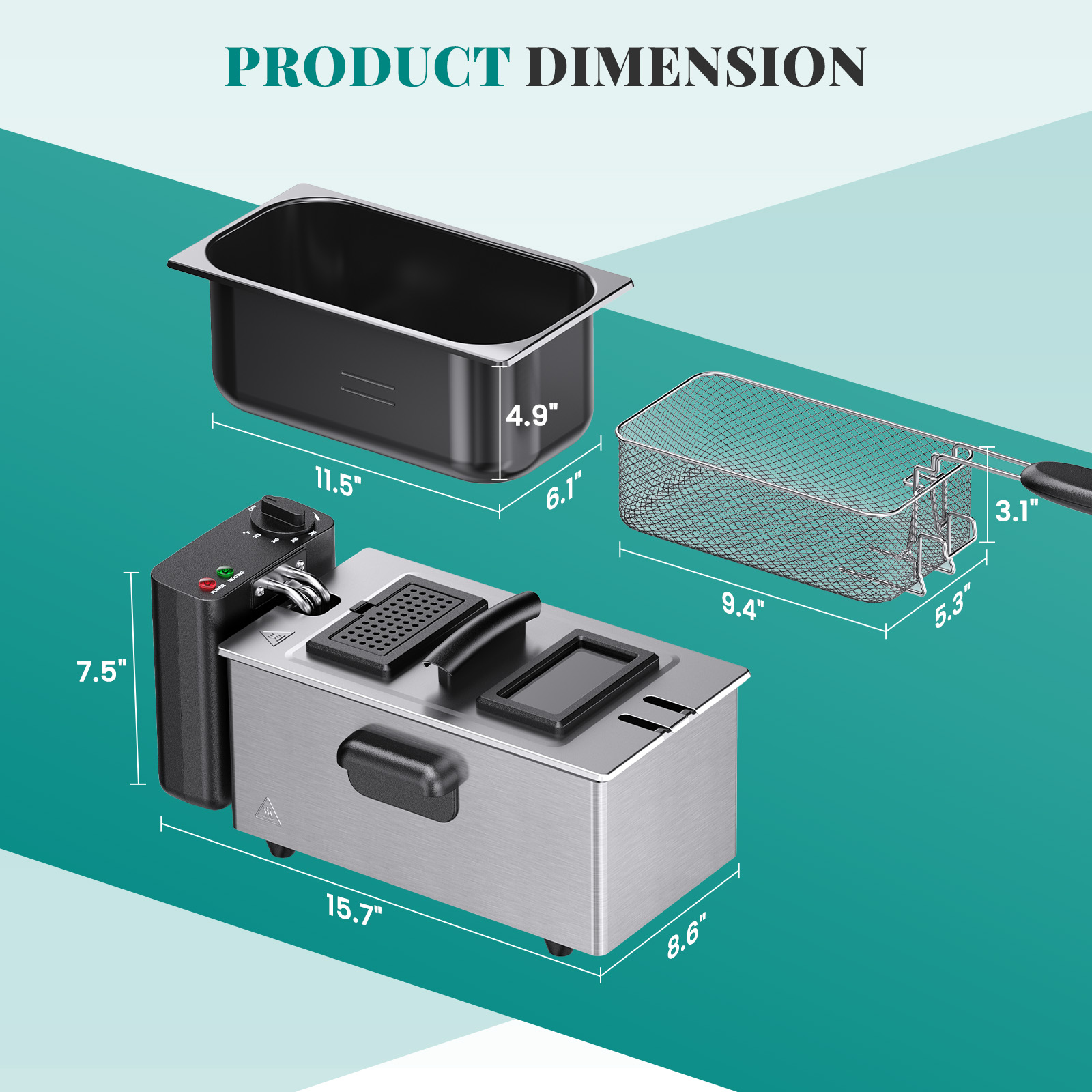 Friteuse en acier inoxydable avec couvercle de fenêtre d'observation – Image 7