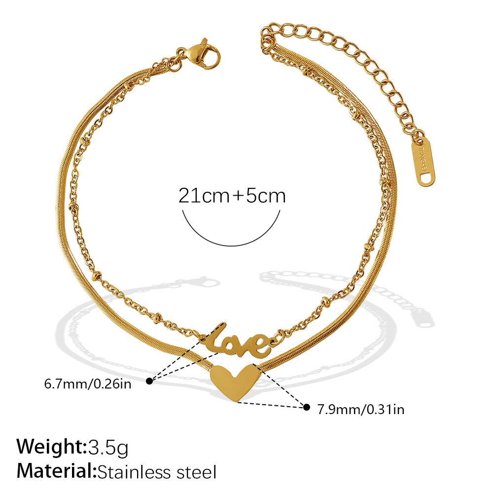 New European & American Fashion Double Layer Heart Love Pendant Anklet For Women, INS Minimalist Style, Trendy Anklet — foto 4