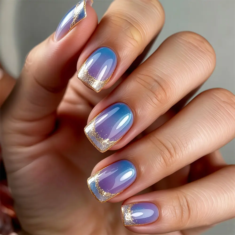 Of Short Square Press-on Nail Purple Gradient
