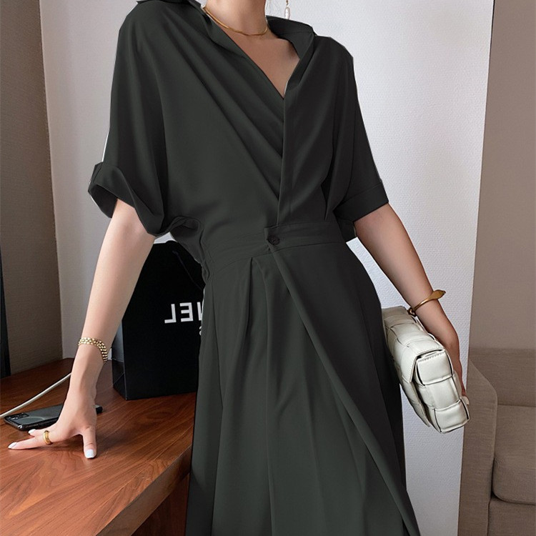 Women's Fashion Waist Covered Belly Shirt Collar Skirt