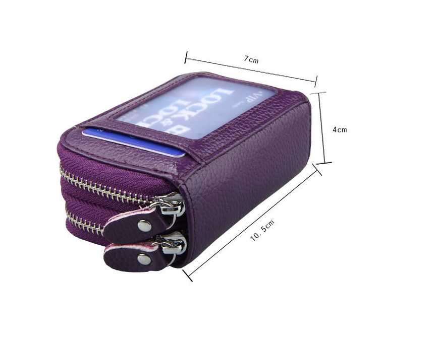 حامل بطاقات جلد بأربعة سحابات مزدوجة مضاد للمغناطيس - هدية أنيقة