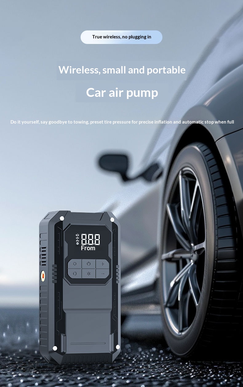 12V Car Starter With Air Compressor, Portable Car Battery Booster Pack, Emergency Battery Box Auto Tire Inflator All-in-One