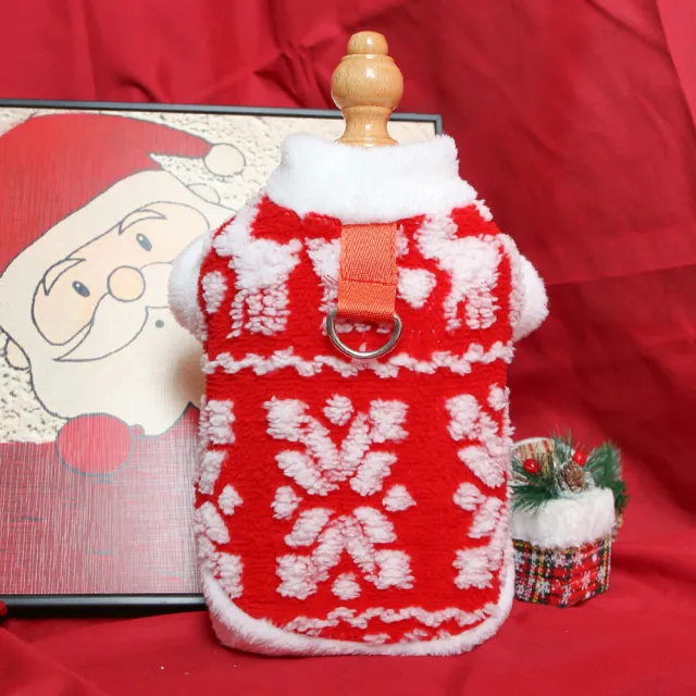 Autumn And Winter New Products Christmas Cat And Dog Clothes Plush Hoodie Clothes With Traction Rope Buckle Teddy Bear Small Dog Red - Shop at LoveMi