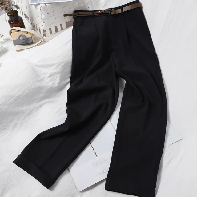 Korean Style Solid Color Casual Pants High Waist Suit Trousers Women Black - Shop at LoveMi