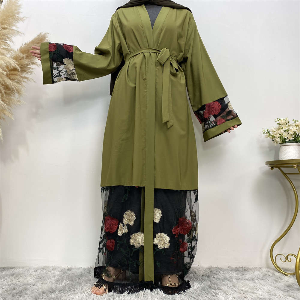 New Style Cardigan Robe Patchwork Embroidery Army Green - Shop at LoveMi