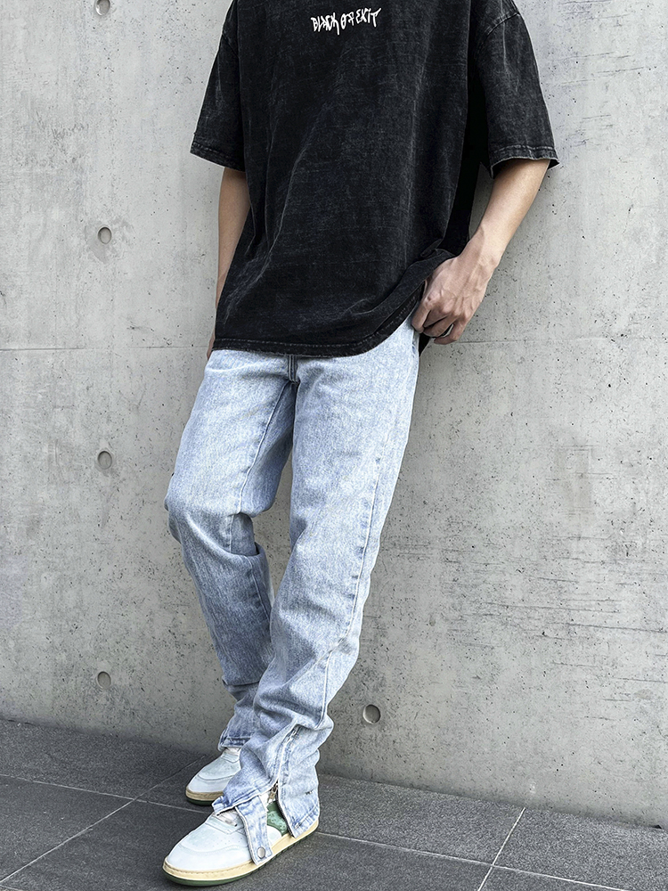 Retro Nostalgic Blue Zipper Button Straight-leg Jeans