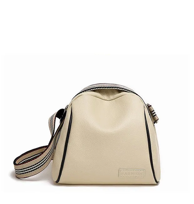 Female Shell Top Layer Cowhide One shoulder Messenger Bag Beige - Shop at LoveMi