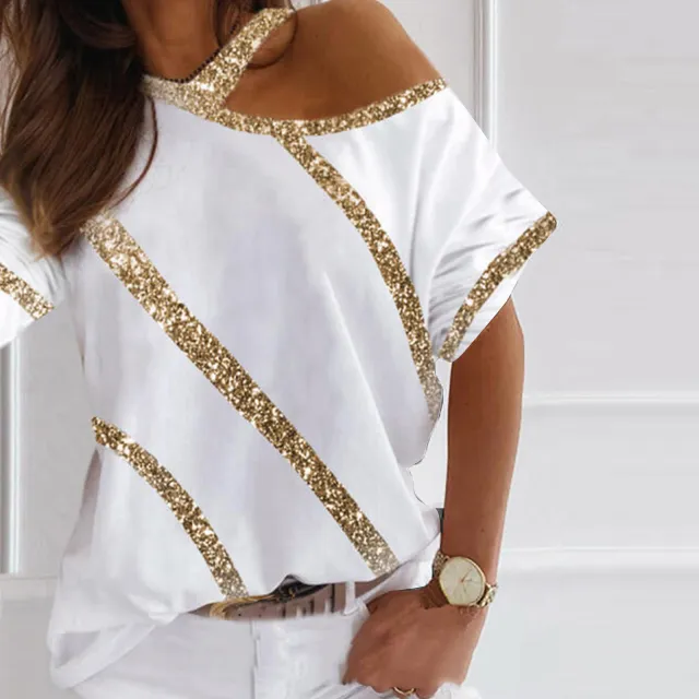 New Off shoulder Hanging Neck Short sleeved T shirt For Women 2 Style S - Shop at LoveMi