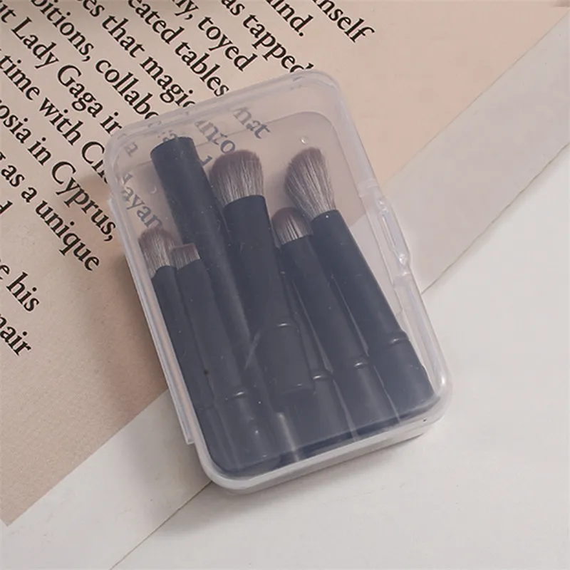 Mini Travel Makeup Brushes Set With Box Portable Cosmetic Powder Foundation Blush Blending Concealer Make Up Brushes Set - Black