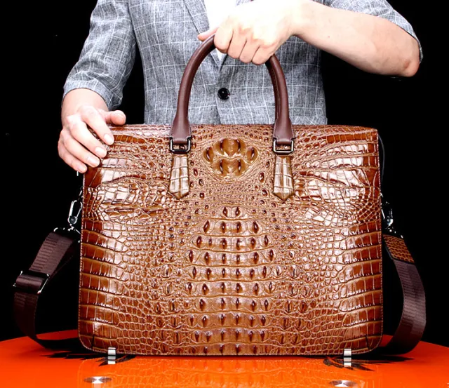Pattern Briefcase Men's Business Men's Bag Handbag Genuine Leather Brown - Shop at LoveMi