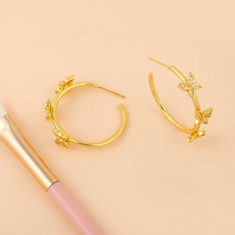 Diamond Butterfly C-shaped Earrings Female Geometric