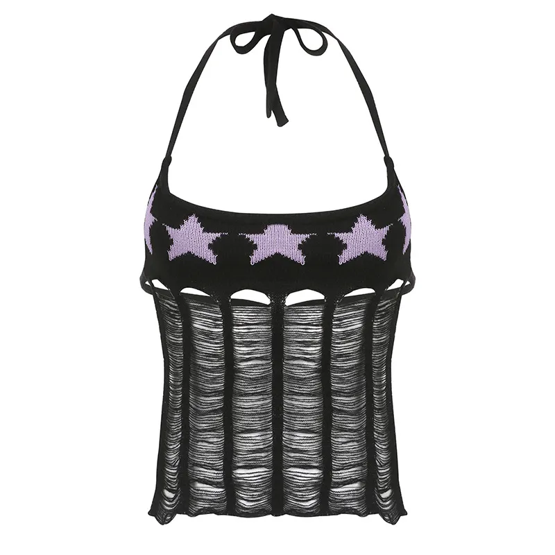 Spicy Girls Street Hip-hop Star Hollow Design Tank Top - Tan