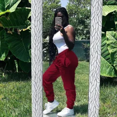 Casual Loose Fashion Home Letters Simple Lace-Up Pants - Wine Red - View 1