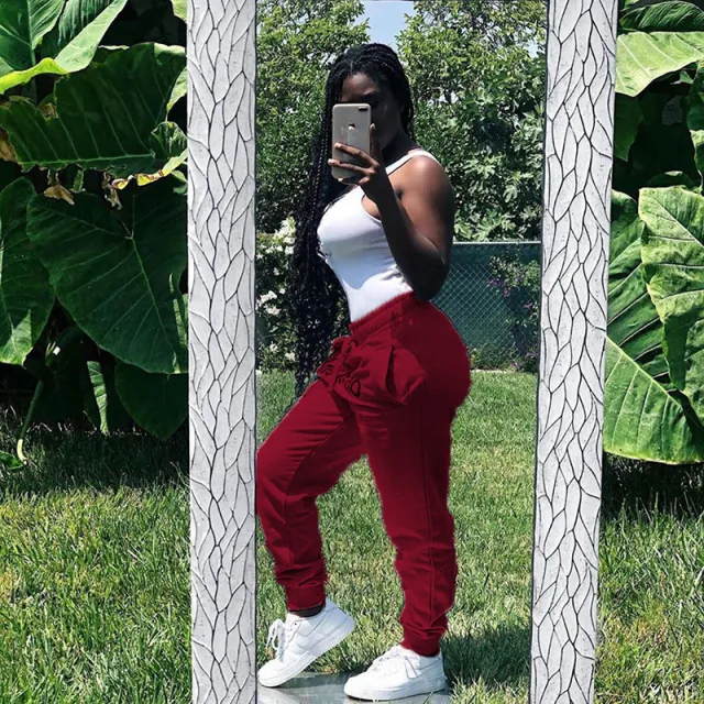 Casual Loose Fashion Home Letters Simple Lace Up Pants Wine Red - Shop at LoveMi