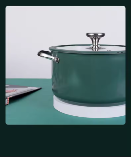 4pcs Stainless Steel Ceramic Coated Pot Set, Including 1 Milk Pot, 2 Stockpots, 1 Non-stick Pan, 4 LIDS And 1 Steamer Green — foto 4