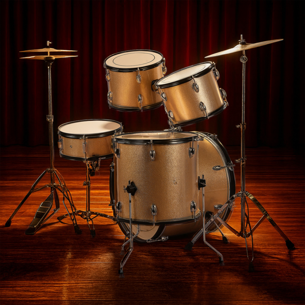 Full Size Adult Drum Set 5-Piece Champagne with Bass Drum, two Tom Drum, Snare Drum, Floor Tom, 16