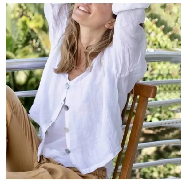 Summer Cardigan Solid Color V-neck Loose Long Sleeves