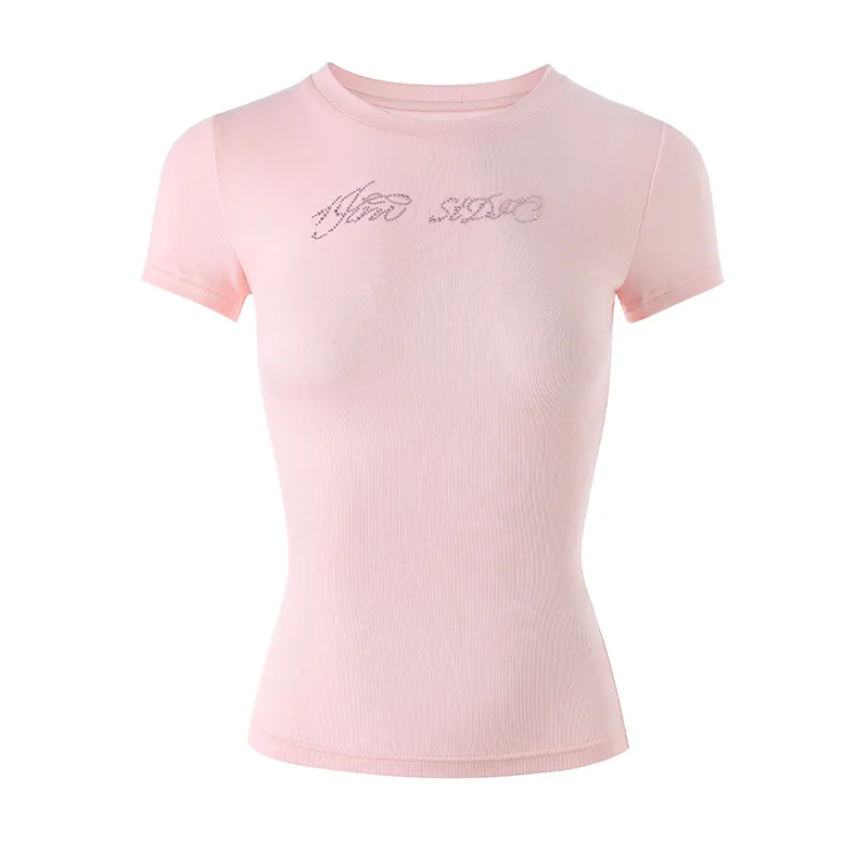Hot Diamond Comfortable Elastic Short-sleeved Round Neck - Pink Round Neck