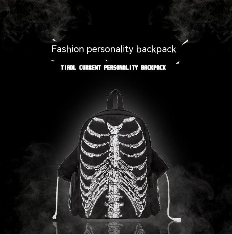Printed Fashion European And American Canvas Bag Skull Personality Female Casual Men's Backpack