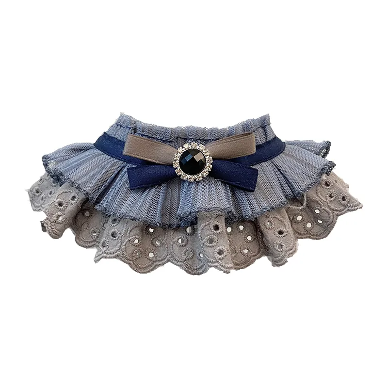 Cute Cat Dog Lace Scarf Saliva Bow Tie - Blue