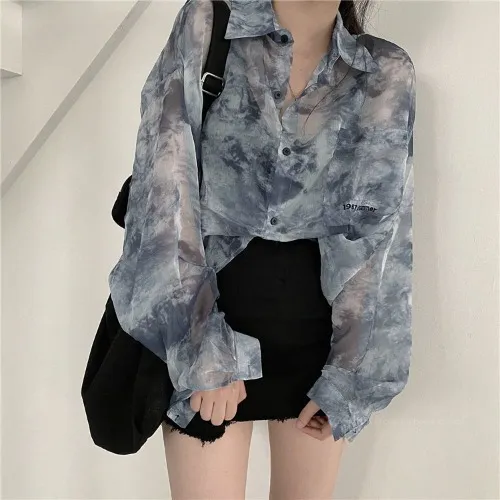 Long sleeved Shirt Loose Sun Protection Blue - Shop at LoveMi