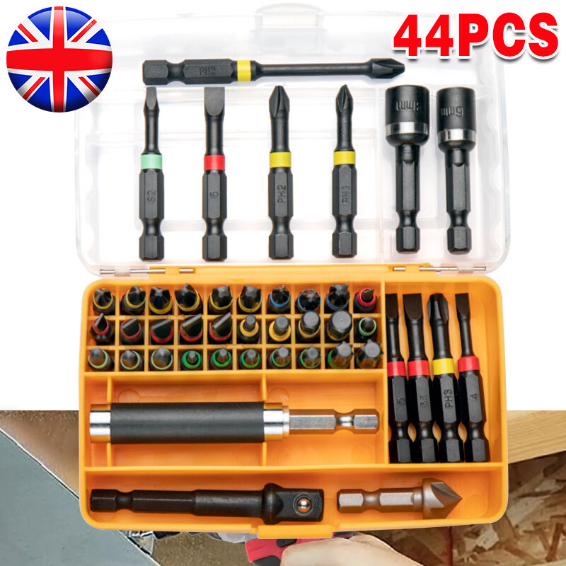 1 4 Impact Drill Screw Driver Nut Bit Magnetic Set Hex Shank 44X Hi Spec UK