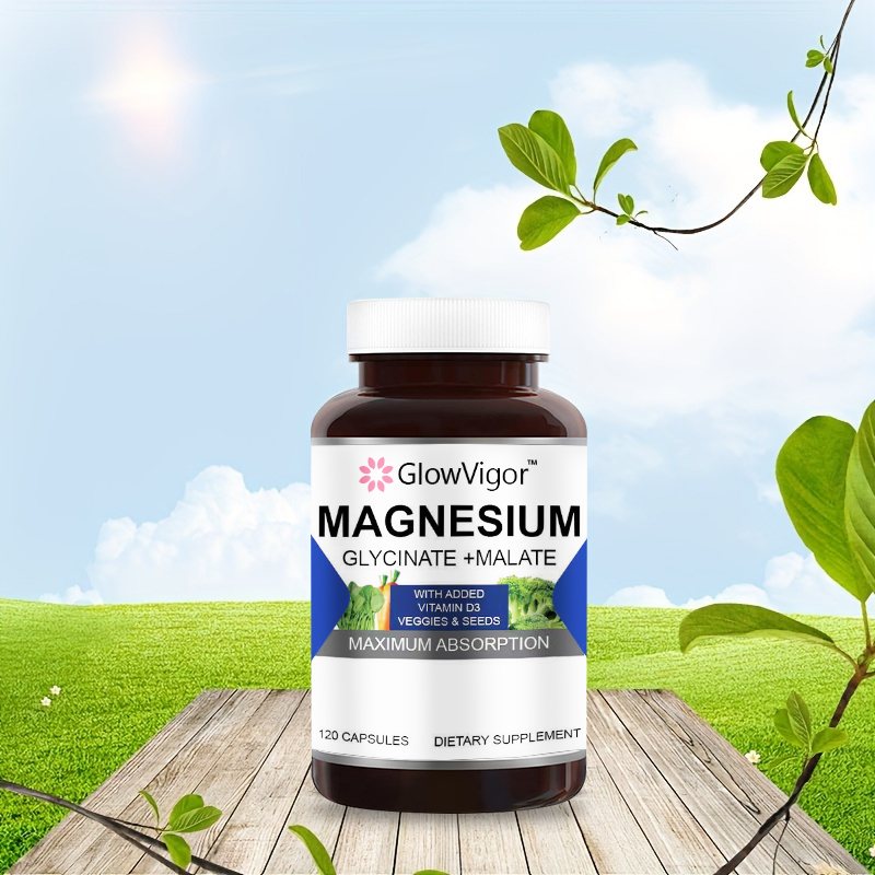 Magnesium Complex with Vitamin D, 120 Capsules. MAX ABSORPTION MAGNESIUM & VITAMIN D3: Our magnesium pills combine 250mg of magnesium Glycinate & Malate, 800 IU of Vitamin D3, and magnesium-rich veggies like spinach in easy-to-swallow capsules. Magnesium 