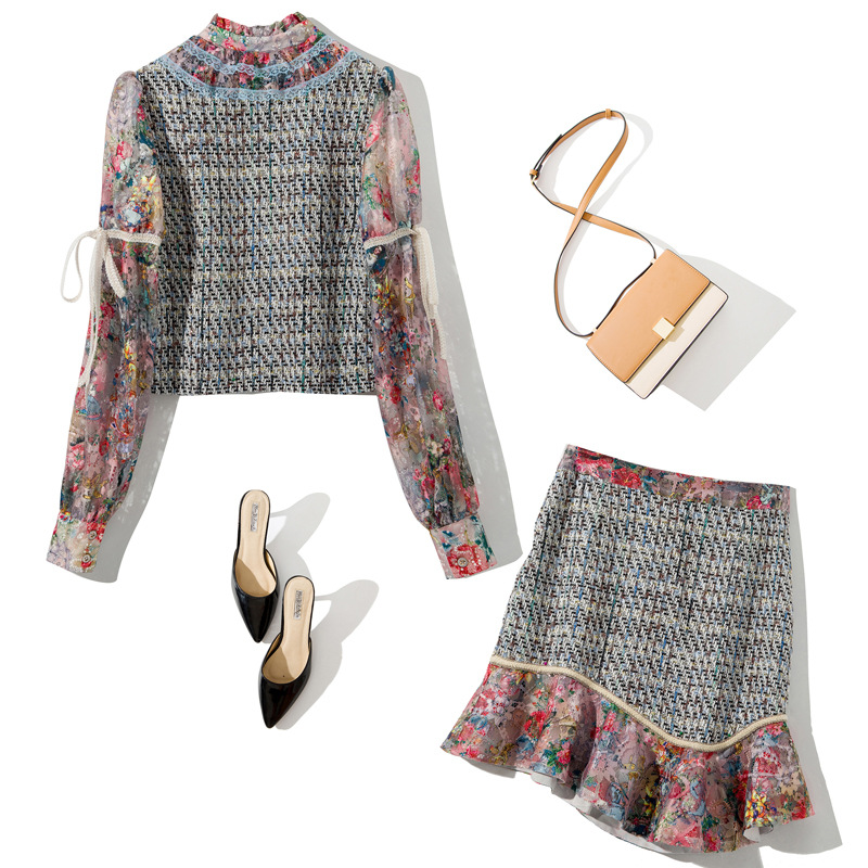 Lace Tie British Shirt Irregular Temperament Half Skirt Suit