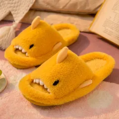 Shark Slippers Fluffy Slippers For Women Couple House Shoes Winter - Yellow - View 1
