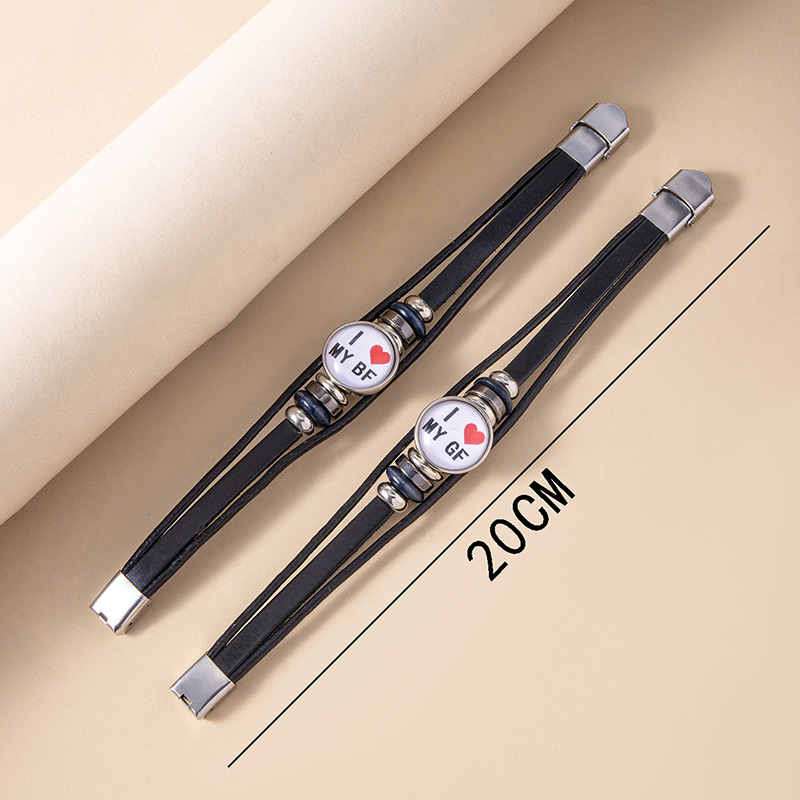 I Love My BF GF Luminous Couple Bracelet Sport Glass Snap Multilayer Leather Bracelets For Boyfriend Girlfriend