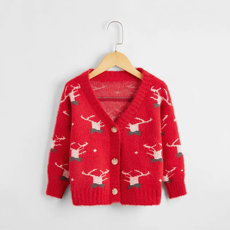 New Small And Medium-sized Children Cartoon Cute Festive V-neck Sweater