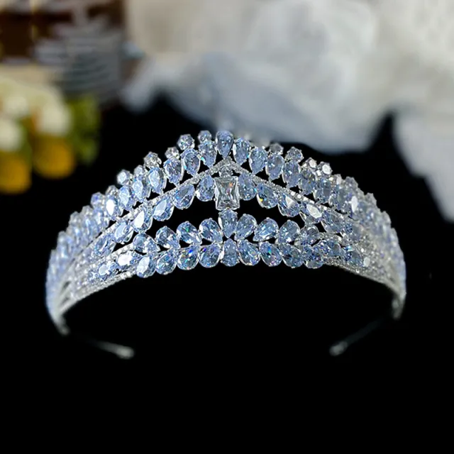 Exquisite Wedding Ceremony Zircon Crown Hair Ornaments Silver - Shop at LoveMi