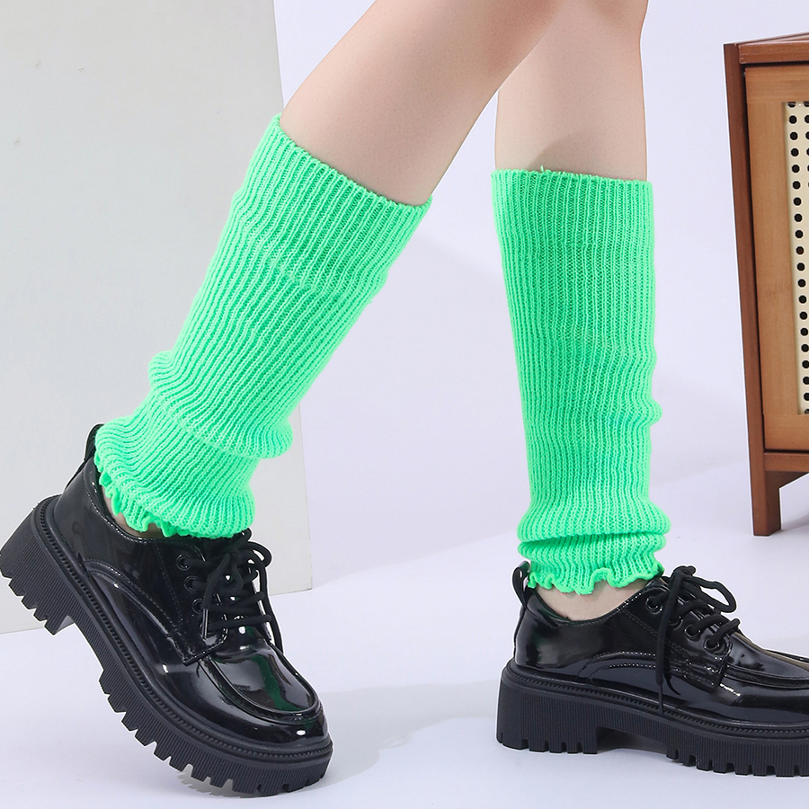 Winter Fashion Ribbed Knitted Hot Sale Harajuku Neon Long Socks Winter Boot Gaiters Clubwear Women Girls Japanese Lolita Leg Warmer